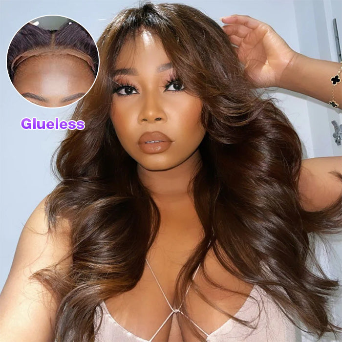 Face-Framing Curtain Bangs Pre-bleached Body Wave Glueless HD Lace Wig with Layers Ready To Go Wig