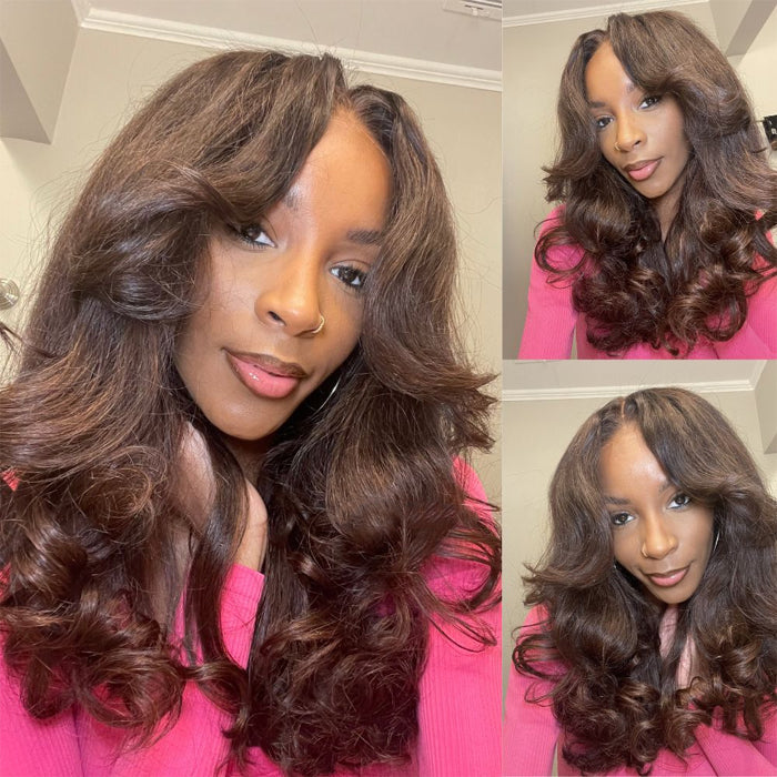 Face-Framing Curtain Bangs Pre-bleached Body Wave Glueless HD Lace Wig with Layers Ready To Go Wig