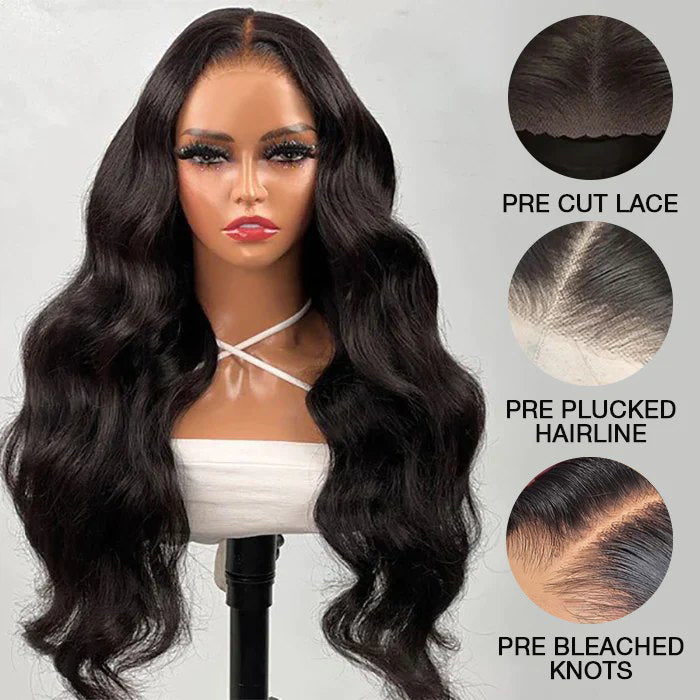 Body Wave Glueless Ready & Go Wigs Bleached Knots Pre Cut HD Lace Pre Plucked Hairline