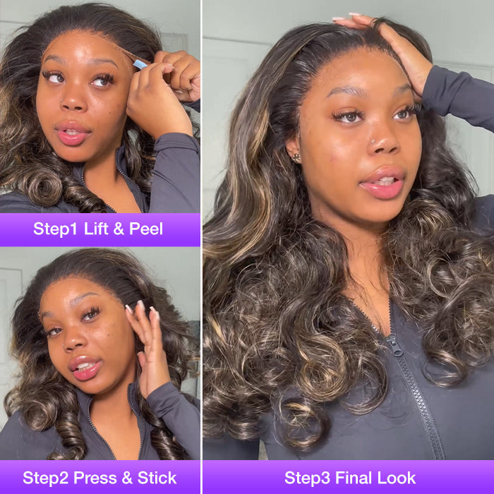 Highlight 13x6 Full Transparent Lace Front Wigs Body Wave Glueless Real to Wear Wig