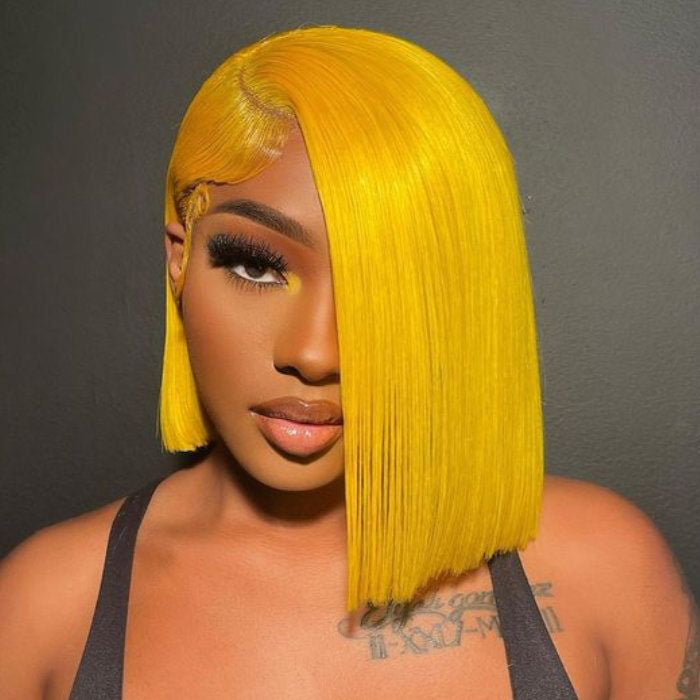 Yellow Straight Human Hair Bob Wigs 13x4 Brazilian Remy Colored Short Bob Wigs Glueless Human Hair Wigs