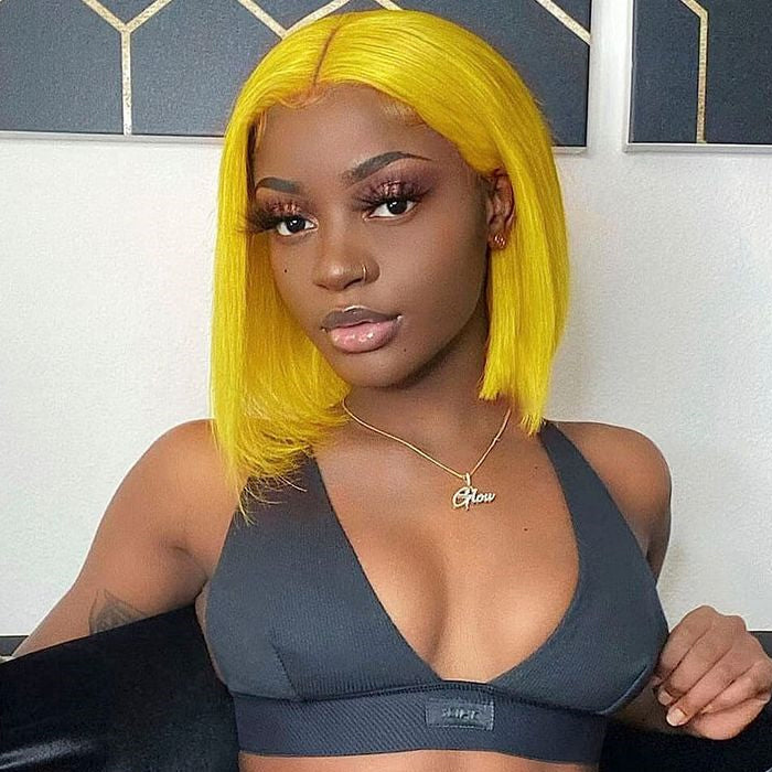 Yellow Straight Human Hair Bob Wigs 13x4 Brazilian Remy Colored Short Bob Wigs Glueless Human Hair Wigs