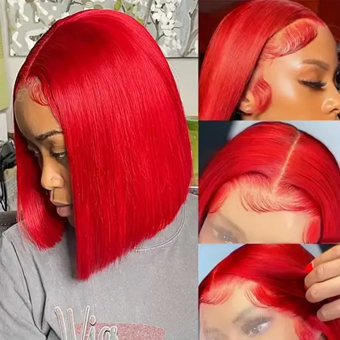 Red Bob Wig Straight 13x4 Lace Front Human Hair Wig Natural Hairline Bob Wigs 150% Density