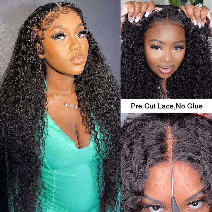 Glueless Curly Wig 13x4 Pre Cut Ear To Ear Lace Front Wigs With Pre Bleached & Pre Plucked Pre-All Wig