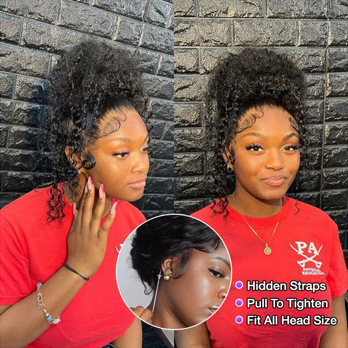 Invisible String Snug Fit 360 Curly Wig Pre Bleached 360 Full Lace Frontal Glueless Wig