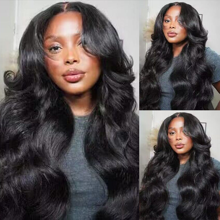 Body Wave Curtain Bangs 8x5 Glueless HD Lace Closure Wig and 13x4 Frontal Wig Put On And Go