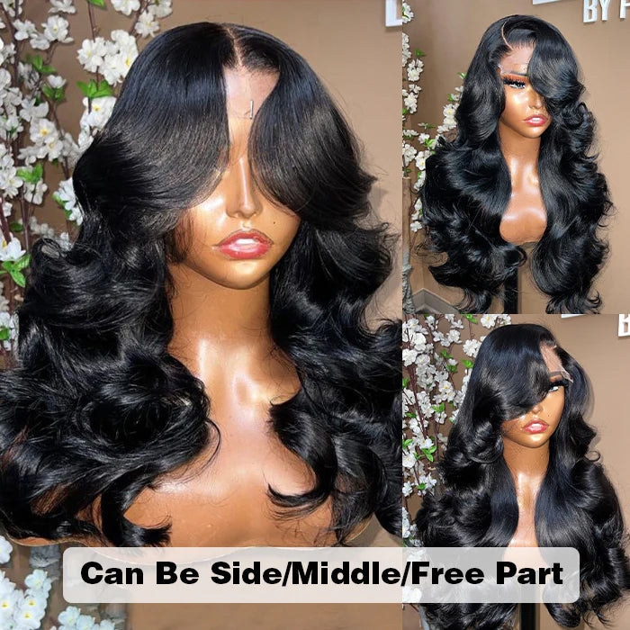 Body Wave Curtain Bangs 8x5 Glueless HD Lace Closure Wig and 13x4 Frontal Wig Put On And Go