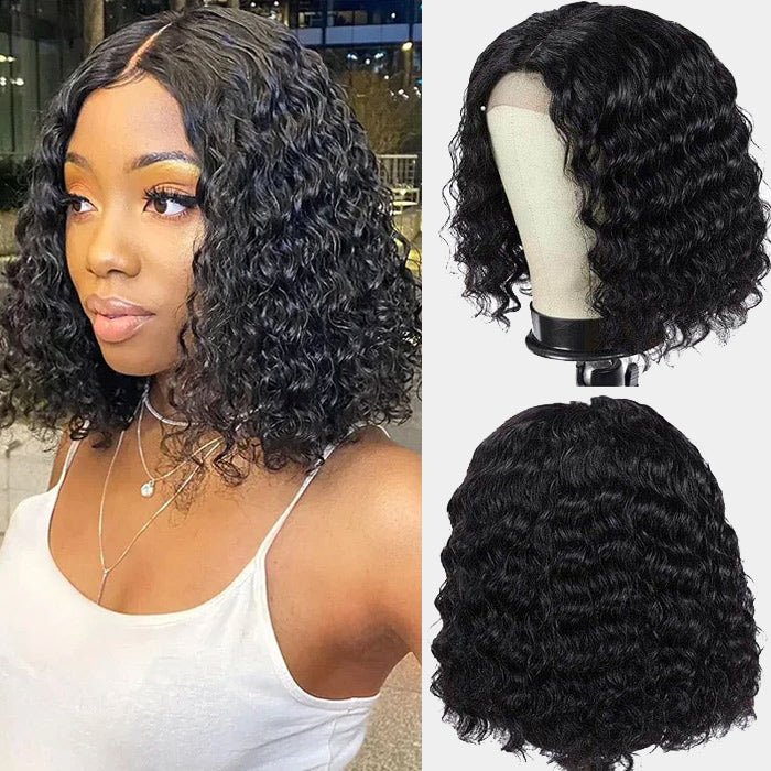 Deep Wave HD Lace Front Bob Wig Pre Plucked Human Hair Lace Wigs For Women