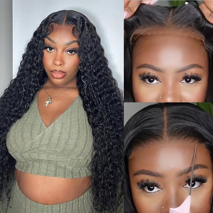 Glueless Deep Wave Easy-Wear 8x5 Pre-Cut Lace Closure Human Hair Wig Beginner-Friendly