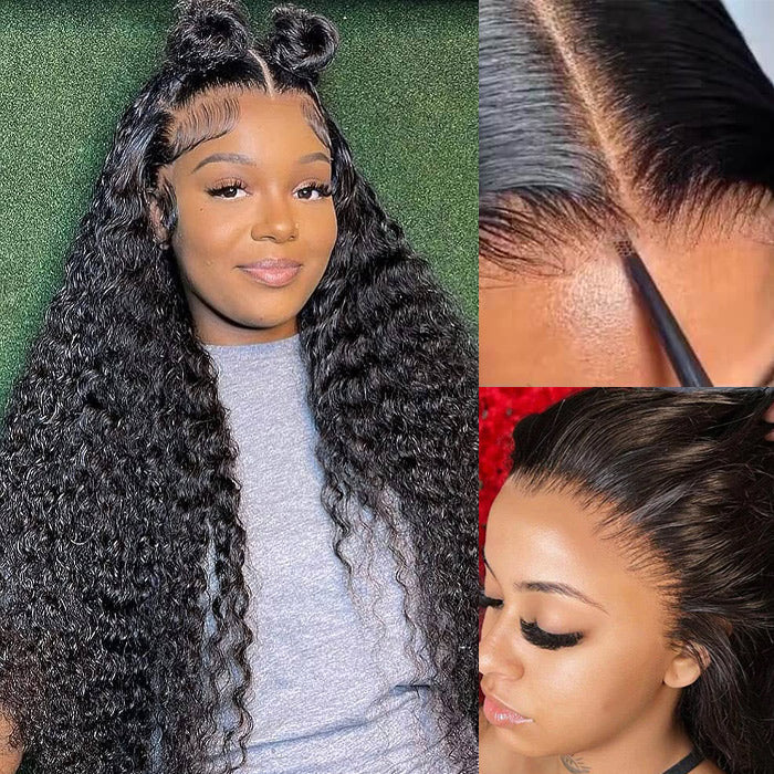 13x6 Pre-All Glueless Lace Frontal Wig Pre Cut Ear to Ear Lace Glueless Deep Wave Wigs