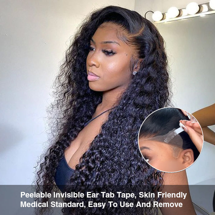 13x6 Pre-All Glueless Lace Frontal Wig Pre Cut Ear to Ear Lace Glueless Deep Wave Wigs