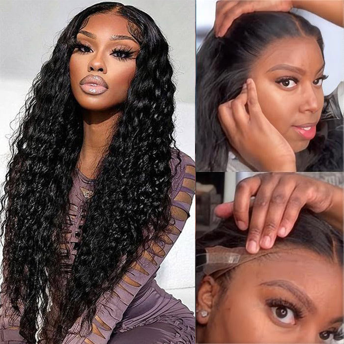 13x6 Pre-All Glueless Lace Frontal Wig Pre Cut Ear to Ear Lace Glueless Deep Wave Wigs