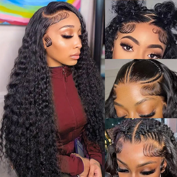 13x6 Pre-All Glueless Lace Frontal Wig Pre Cut Ear to Ear Lace Glueless Deep Wave Wigs