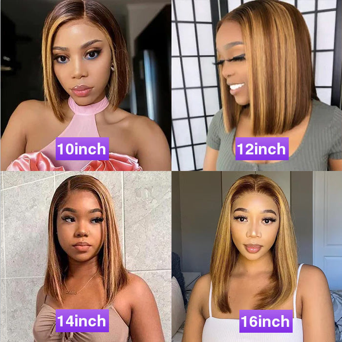 P4/27 Highlight Short Straight Bob 4x4 Lace Closure Wig 100% Human Virgin Hair 150% Density