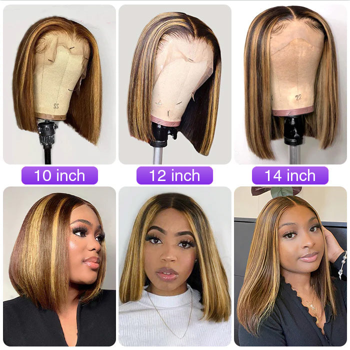 P4/27 Highlight Short Bob Wigs 13x4/13x6 Lace Front Human Hair Wigs with Baby Hair Pre Plucked with Natural Hairline