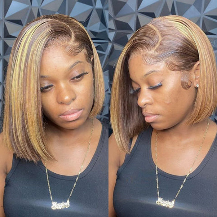 P4/27 Highlight Short Bob Wigs 13x4/13x6 Lace Front Human Hair Wigs with Baby Hair Pre Plucked with Natural Hairline