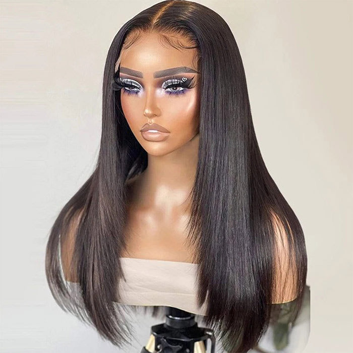 Layered Cut Straight Glueless Human Hair Wigs 8x5 HD Lace Frontal Wig 180% Density