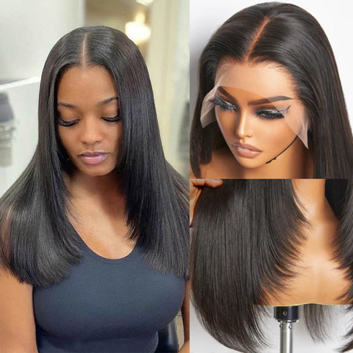 Hermosa Layered Cut Pre-plucked Glueless 13x4 Frontal Lace Wig 100% Human Hair Wigs