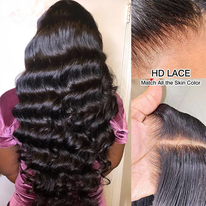 Bouncy Loose Wave 13x6 Full Invisible Hd Transparent Lace Front Wigs For Women