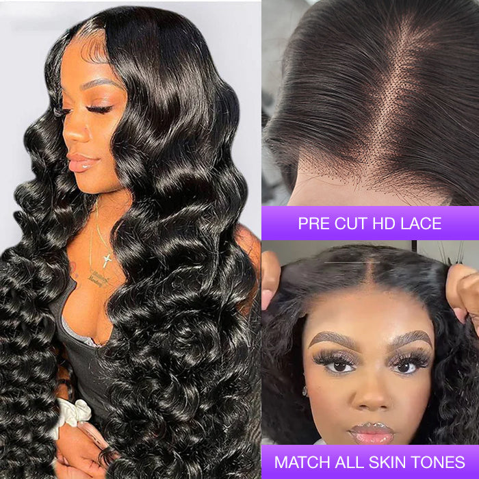 Glueless Ready And Go Wigs Loose Wave Lace Closure Wigs With Pre Cut Lace Hairline