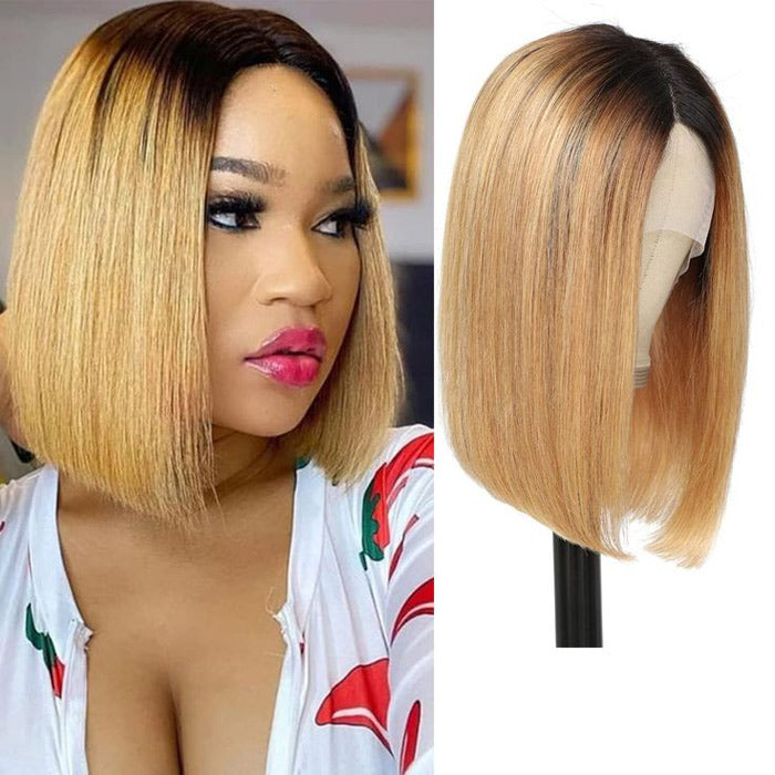 Ombre Honey Blonde Straight Hair Glueless 13x4 Lace Front Bob Wigs