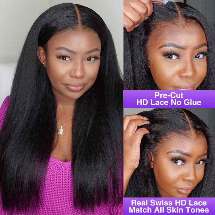 13x6 Lace Frontal Yaki Straight Pre Cut & Pre-Plucked Real Ear To Ear Pre-All Glueless Wig