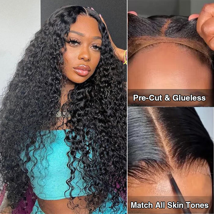 [2Wigs 28inch] Sliky Straight & Water Wave Super Secure Put On & Go Bleached Knots Glueless Wig