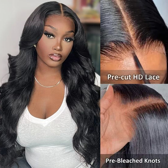 [2Wigs 28inch] Body Wave & Silky Straight Glueless Put On & Go Bleached Knots Lace Wig