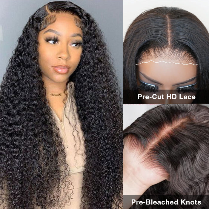 Bleached Knots | Ready & Go Glueless Wigs 8x5 HD Transparent Lace Closure Curly Human Hair Wigs