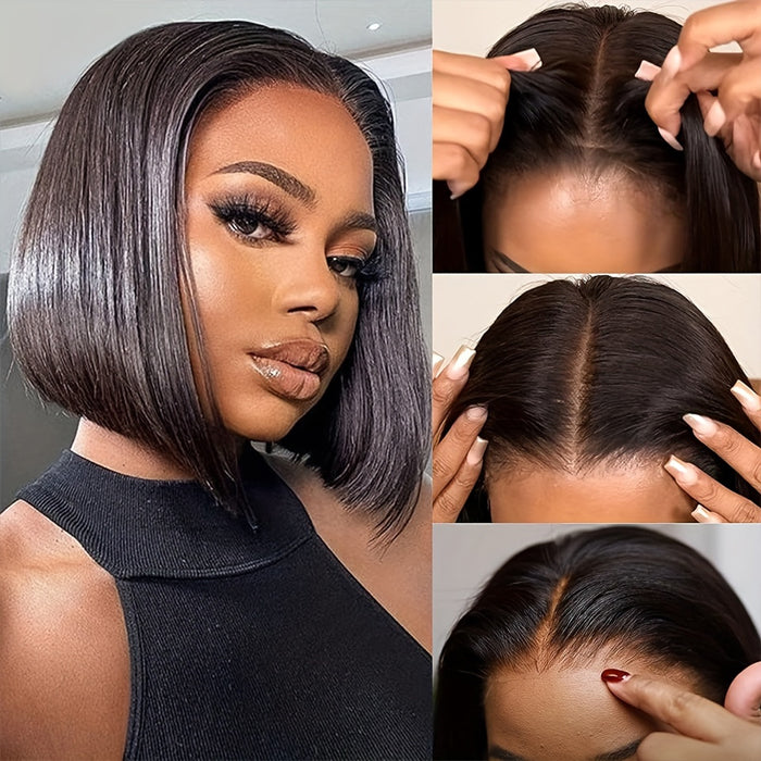 Glueless Lace Bob Wig 100% Human Hair 8x5 Pre Cut Lace Pre Plucked & Bleached