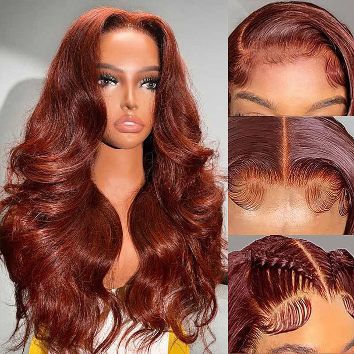 13x4 Lace Front Reddish Brown Body Wave Real Ear to Ear Lace Put on and Go Pre-All Glueless Wig