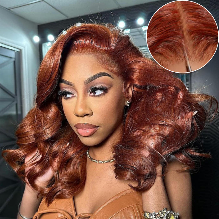 13x4 Lace Front Reddish Brown Body Wave Real Ear to Ear Lace Put on and Go Pre-All Glueless Wig