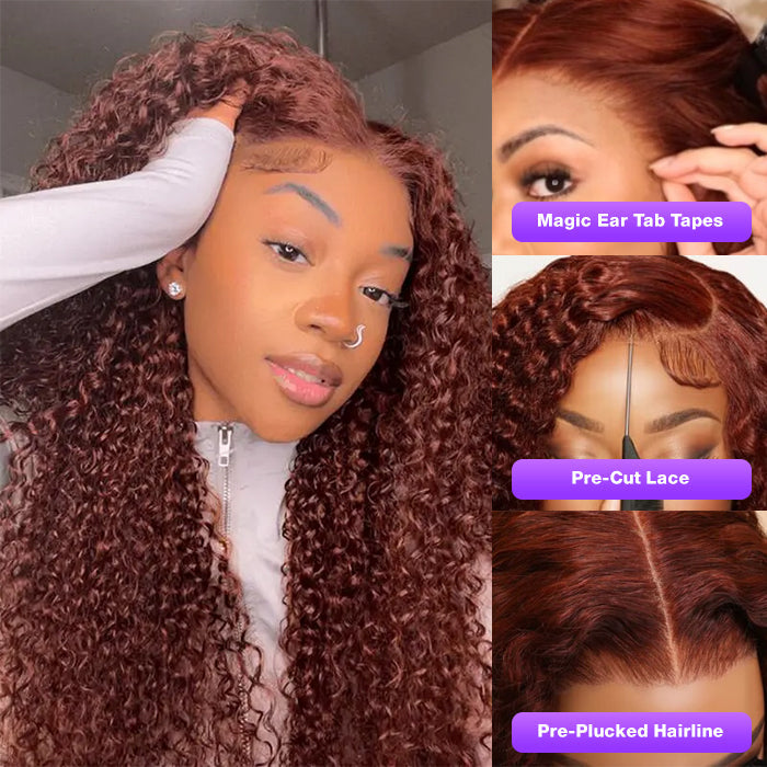 Pre-All Wig Reddish Brown 13x4 Ear To Ear Lace Front Jerry Curly Put on and Go Glueless Wig