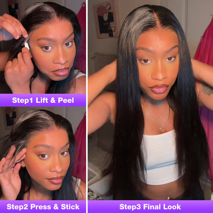 13x6 Pre-All Glueless Frontal Wigs Pre Cut & Pre-Bleached Put on and Go Glueless Straight Wig