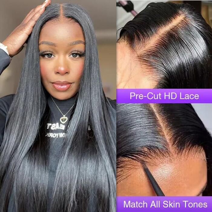 3 Min Install Glueless Straight Wig 8x5 Pre Cut Lace Closure Wigs With Pre Bleached Knots