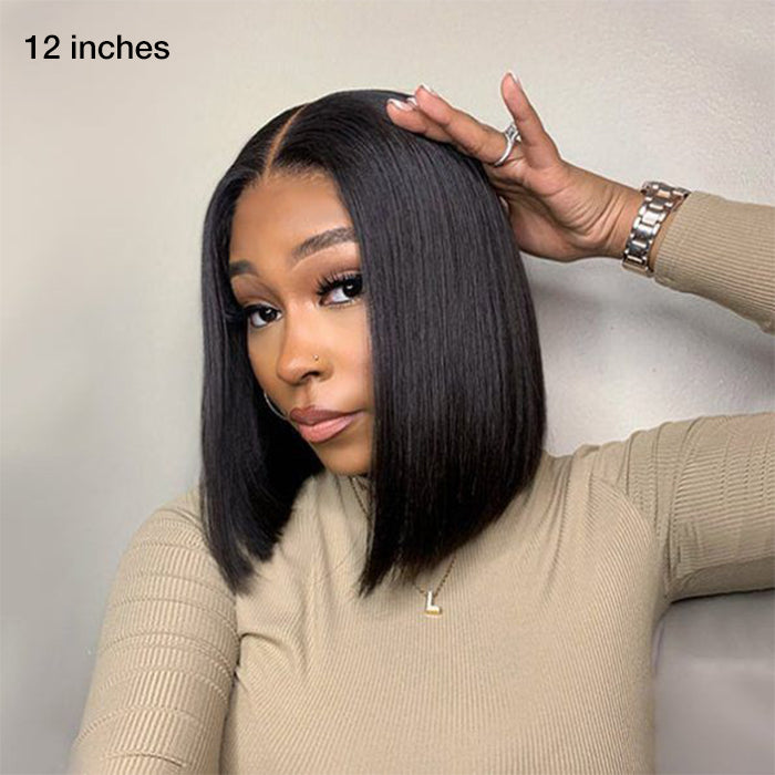 Glueless Lace Bob Wig 100% Human Hair 8x5 Pre Cut Lace Pre Plucked & Bleached