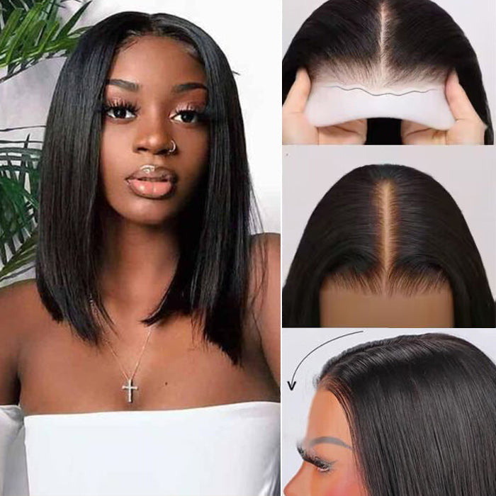 Glueless Lace Bob Wig 100% Human Hair 8x5 Pre Cut Lace Pre Plucked & Bleached