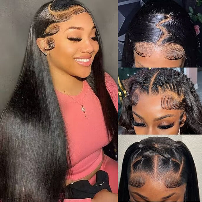 13x6 Pre-All Glueless Frontal Wigs Pre Cut & Pre-Bleached Put on and Go Glueless Straight Wig