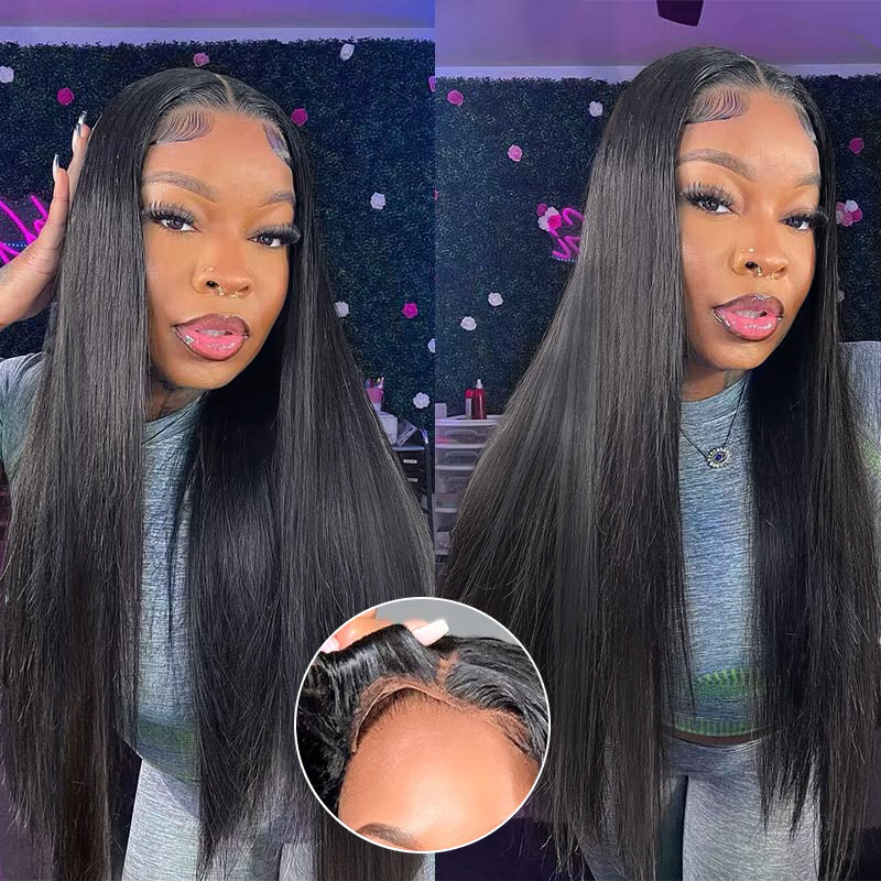 3 Min Install Glueless Straight Wig 8x5 Pre Cut Lace Closure Wigs With Pre Bleached Knots