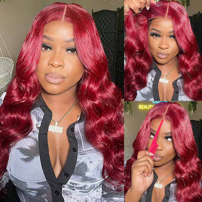 Glueless Ready & Go Wig Upgrade 8*5 Pre Cut HD Lace Closure Wigs #99J Burgundy Color