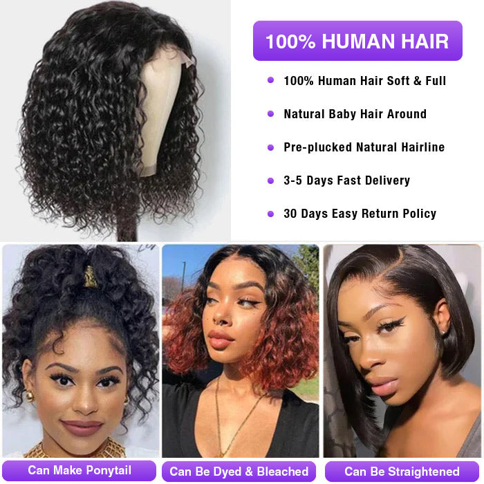 180% Density 5*5 Lace Closure Bob Wigs Pre Plucked Water Wave Wigs For Black Women