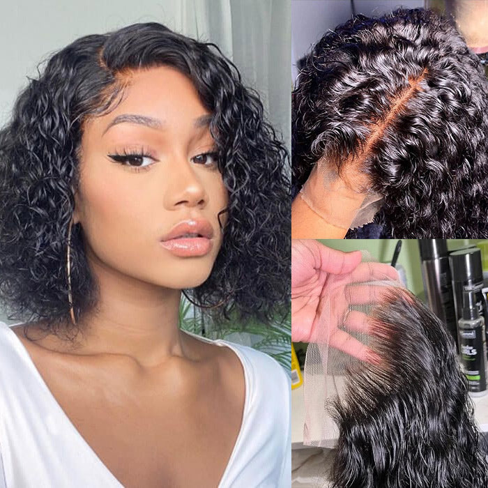 180% Density 5*5 Lace Closure Bob Wigs Pre Plucked Water Wave Wigs For Black Women