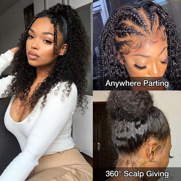 Water Wave Invisi-Pull String Snug Fit 360 HD Lace Frontal Glueless Wig WIth Bleached Knots