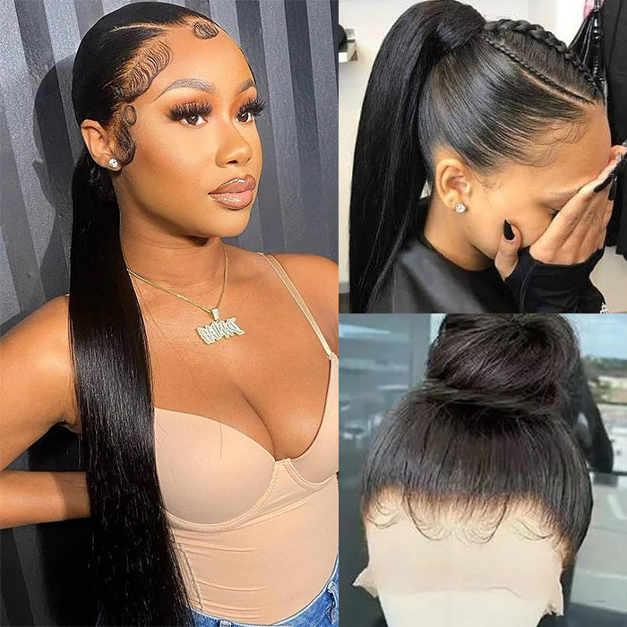 Silky Straight Invisi-String Snug Fit 360 HD Lace Frontal Bleached Knots Human Hair Wig