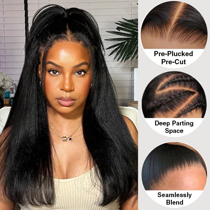 13x6 Lace Frontal Yaki Straight Pre Cut & Pre-Plucked Real Ear To Ear Pre-All Glueless Wig