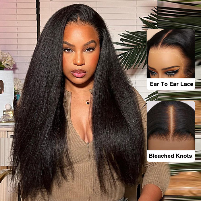 13x6 Lace Frontal Yaki Straight Pre Cut & Pre-Plucked Real Ear To Ear Pre-All Glueless Wig