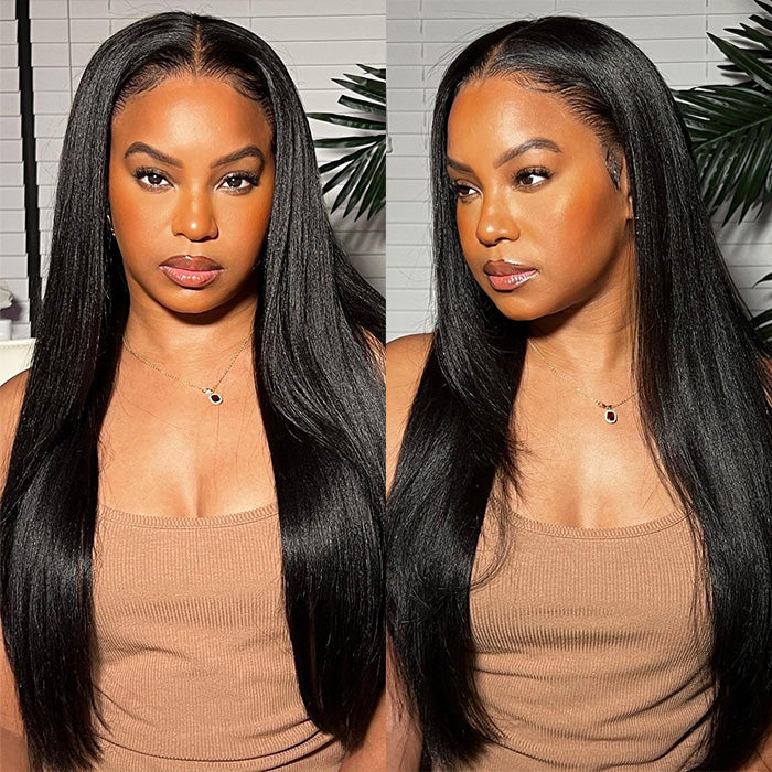 Glueless Yaki Straight Wig 8x5 Pre-Cut Lace Closure Human Hair Wigs With Pre Plucked Hairline