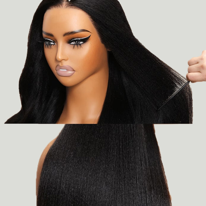 Glueless Yaki Straight Wig 8x5 Pre-Cut Lace Closure Human Hair Wigs With Pre Plucked Hairline