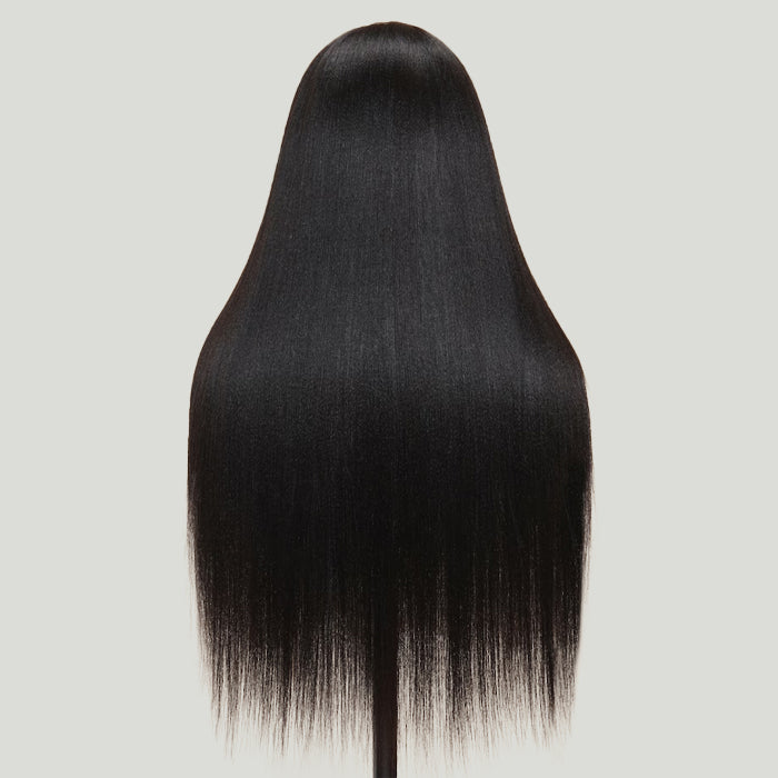 Glueless Yaki Straight Wig 8x5 Pre-Cut Lace Closure Human Hair Wigs With Pre Plucked Hairline