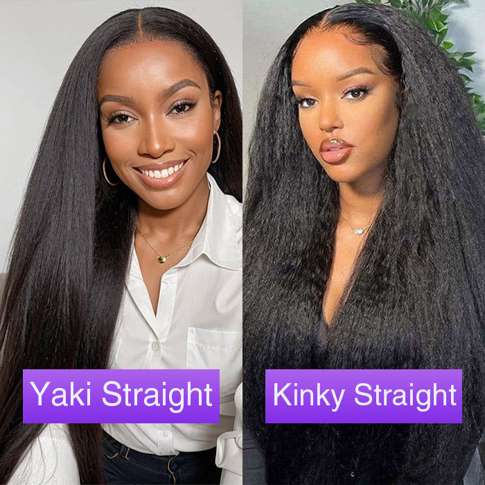 Glueless Yaki Straight Wig 8x5 Pre-Cut Lace Closure Human Hair Wigs With Pre Plucked Hairline